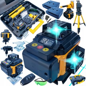 Poziomica laserowa laser krzyżowy zielony 360 + statyw